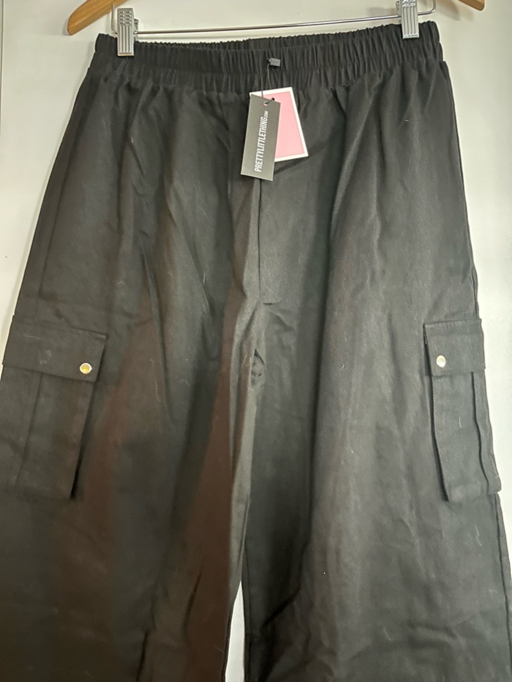 PrettyLittleThing Black Elastic Waist Cargo Trousers